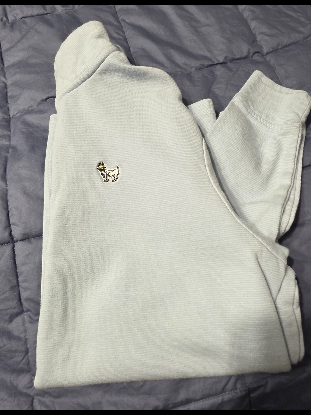GOAT, Gently Worn.   Baby Blue and White Striped Long Sleeve Sweatshirt.